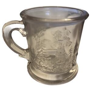 Antique EAPG Dutch Mill Child’s Mug – Clear Pressed Glass